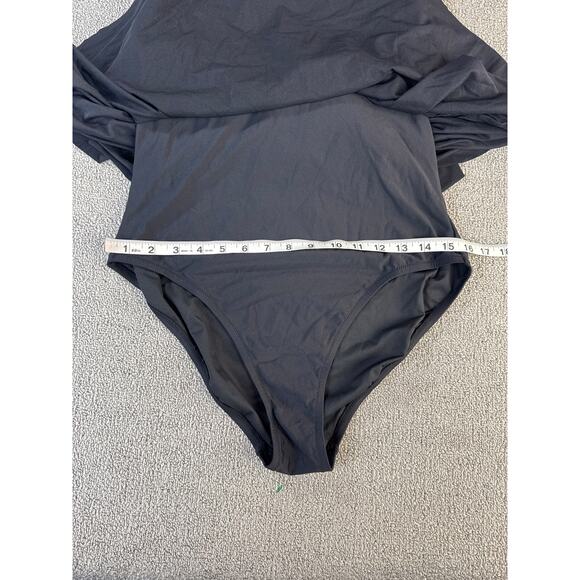 J. Crew Ruffle Tiered One Piece Swimsuit Full Coverage Black Size 12 - Picture 4 of 7